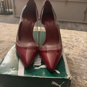 next Burgundy Patent Pointed-Toe Heels with Clear Panels